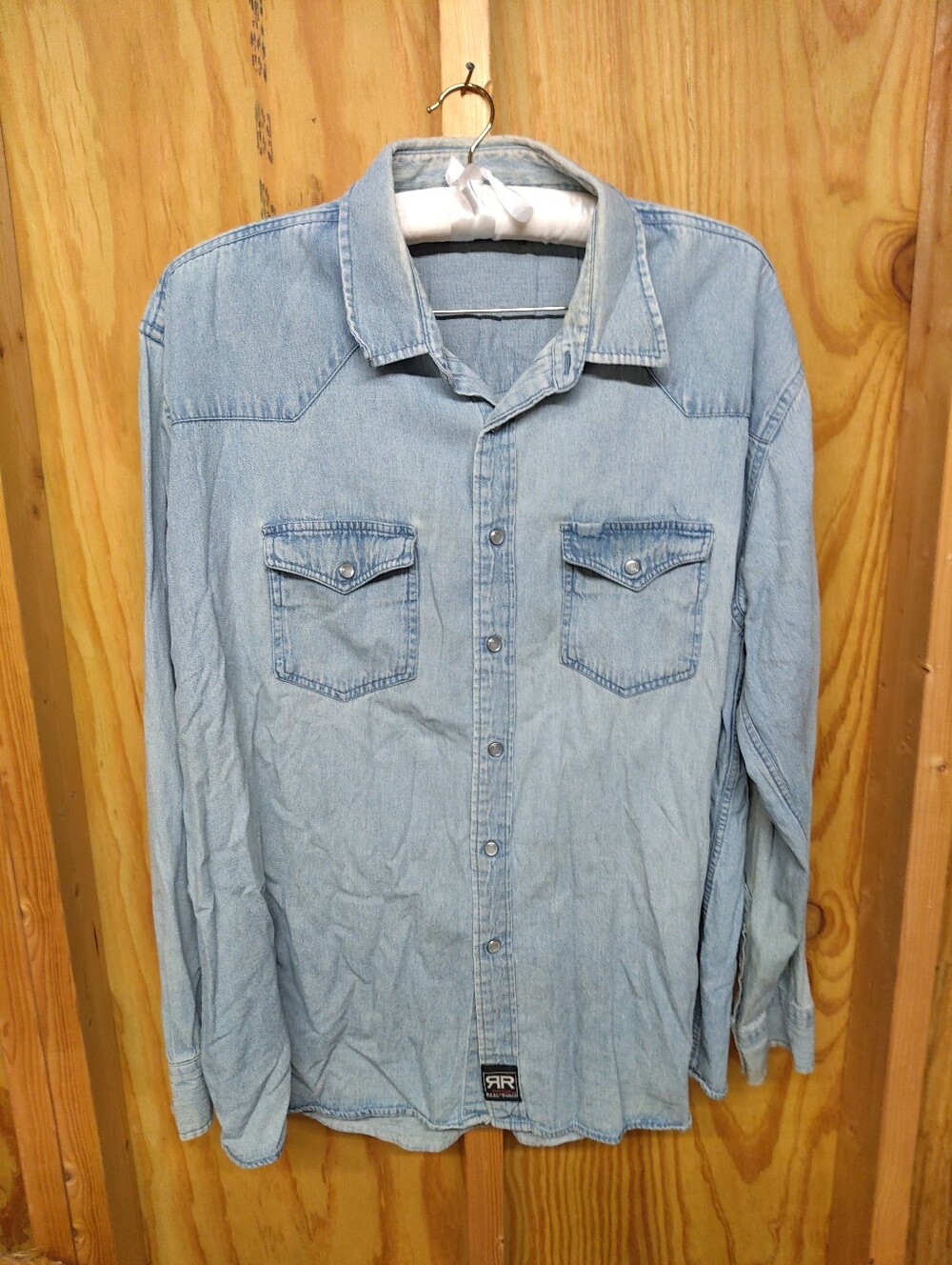 Real Ranch Workwear Men’s XXL Light Wash Denim Pearl Snap Western Shirt